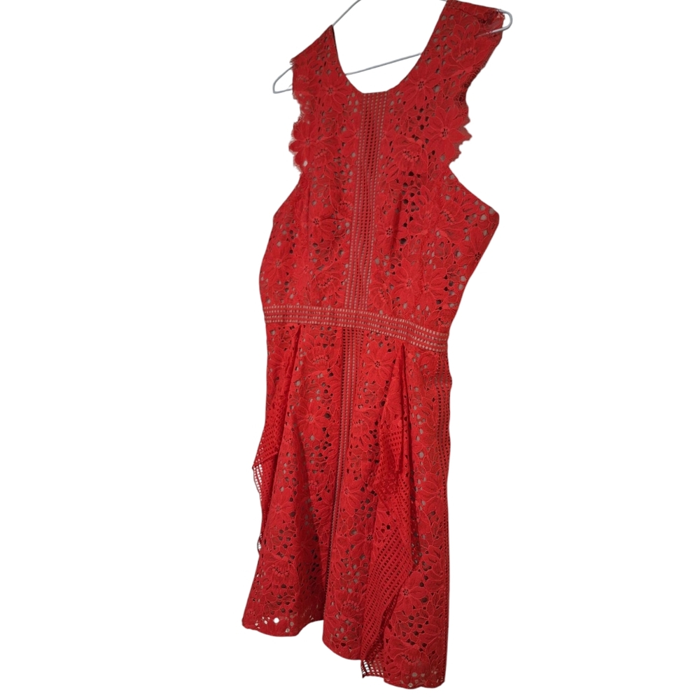 BCBG Red Cut Out Ruffled Mini Dress - Picture 2 of 6